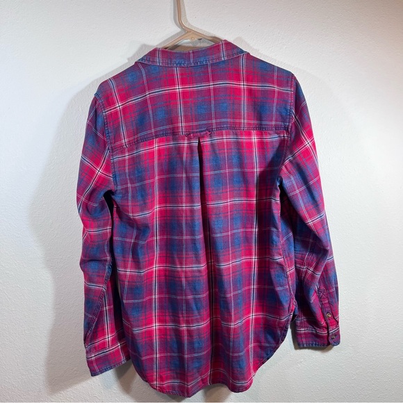 American Eagle Boyfriend Fit Red Blue Plaid Flannel Shirt Cotton Button Down L - Picture 4 of 9